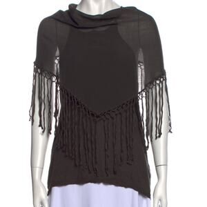 ALICE + OLIVIA Shawl Shirt, Size Small, Brown/Gray, Designer, Fringe